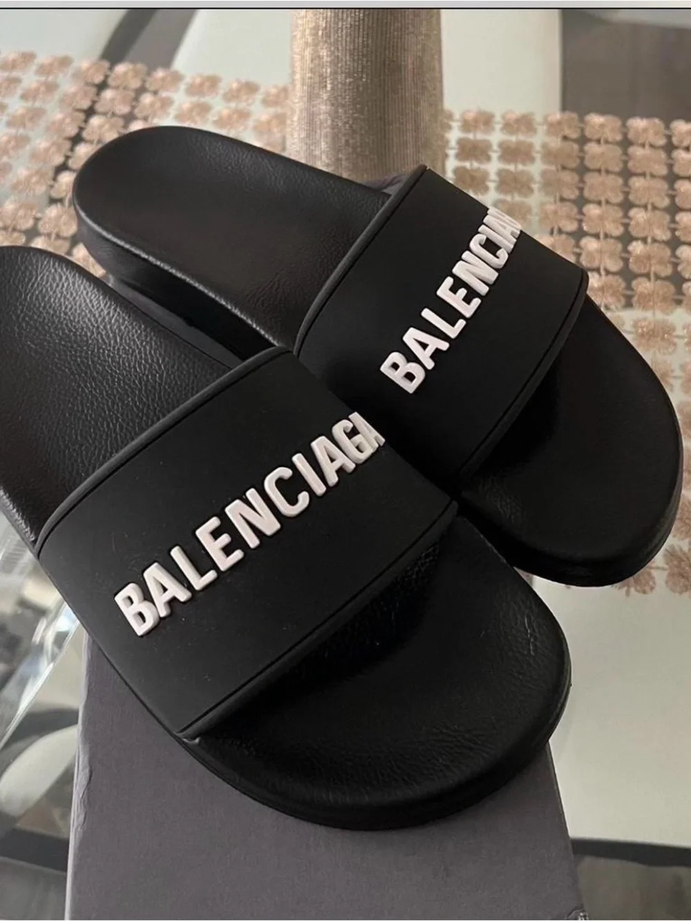 Men's Black Slide Sandals US 9